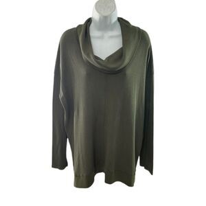 Splendid Sweater Womens Size Large Solid Green Waffle Knit Cowl Neck Tunic